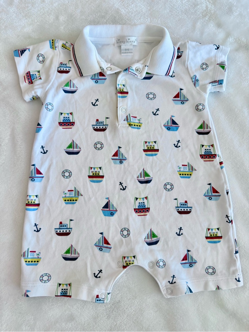 Kissy Kissy White Nautical Boat Baby One-Piece (size 3-6M)